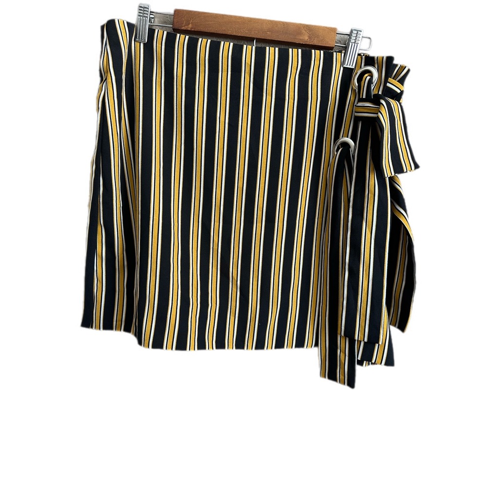 Forever 21 Plus Stripedā Wrap Skirt Yellow Black White Tie Waist